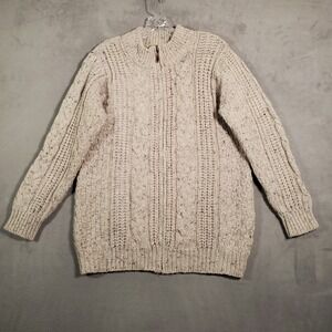 Aran Crafts Cable Knit Cardigan Mens XL Beige Full Zip Irish Wool Fisherman